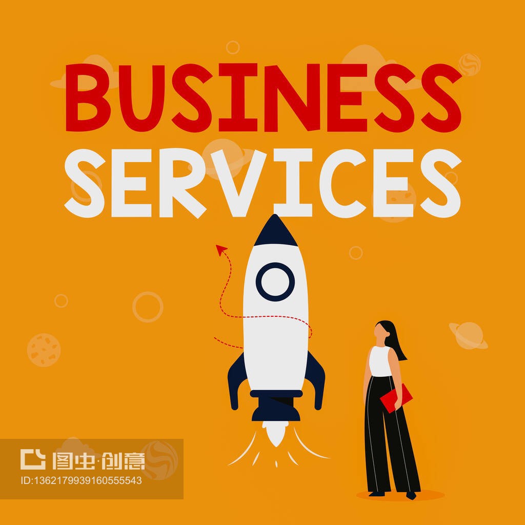 靈感顯示標(biāo)志商務(wù)服務(wù)。概念含義提供無形產(chǎn)品簿記信息技術(shù)會(huì)計(jì)插圖休閑女孩站在火箭船旁邊準(zhǔn)備發(fā)射
